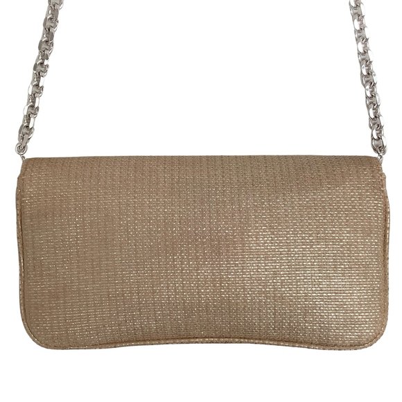 Judith Leiber Gold Tweed Raffia Bag with Mother of Pearl Clasp - Picture 3 of 7